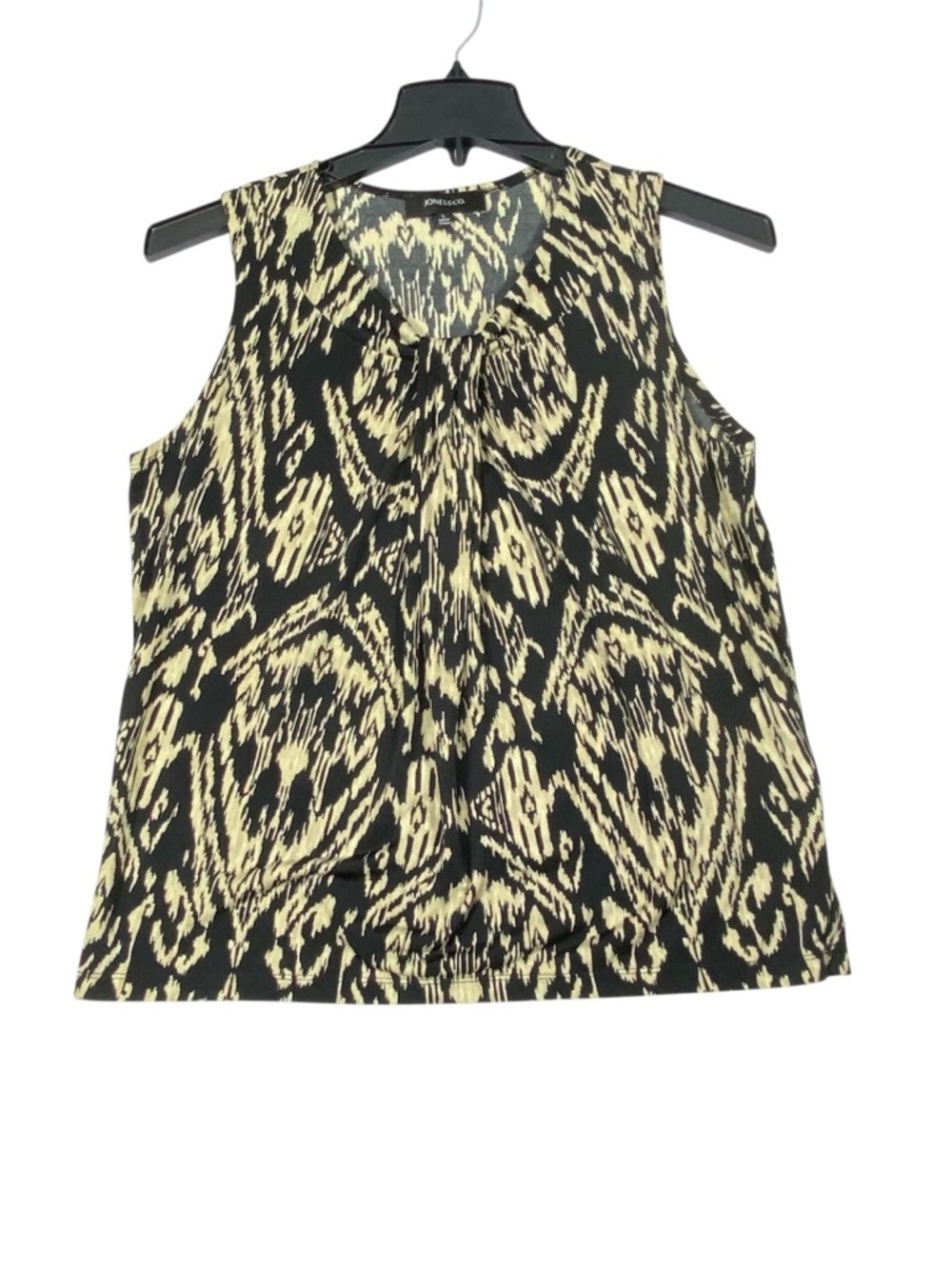 Jones & Co Sleeveless Blouse Women's L Black Beige Abstract Ikat Print Career